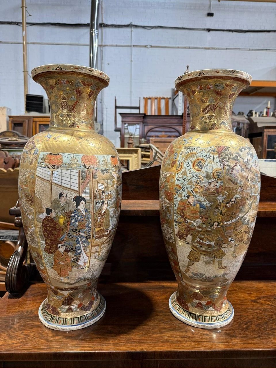 Pair Of 19th Century Japanese Satsuma Vases – Signed On Base photo furniture
