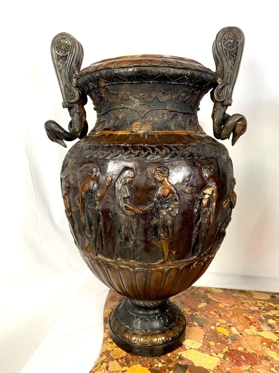 Pair Of Cast Bronze Neoclassical Roman Style Urns photo vinterior