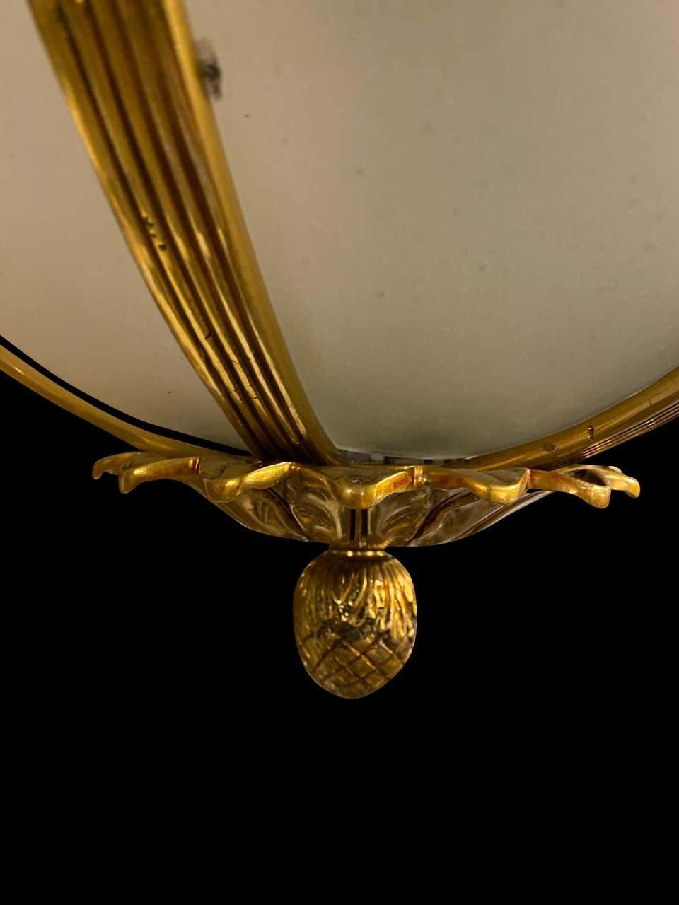 20th Century Large Hanging Frosted Glass And Ormolu Lantern photo vinterior