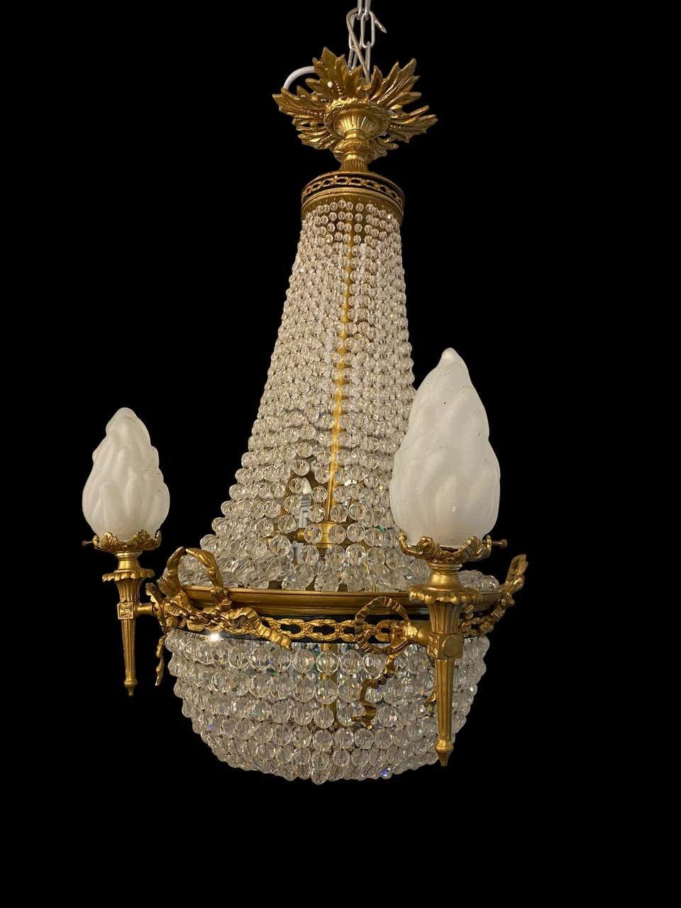 20th Century Ormolu And Glass Tent And Bag Chandelier photo for sale