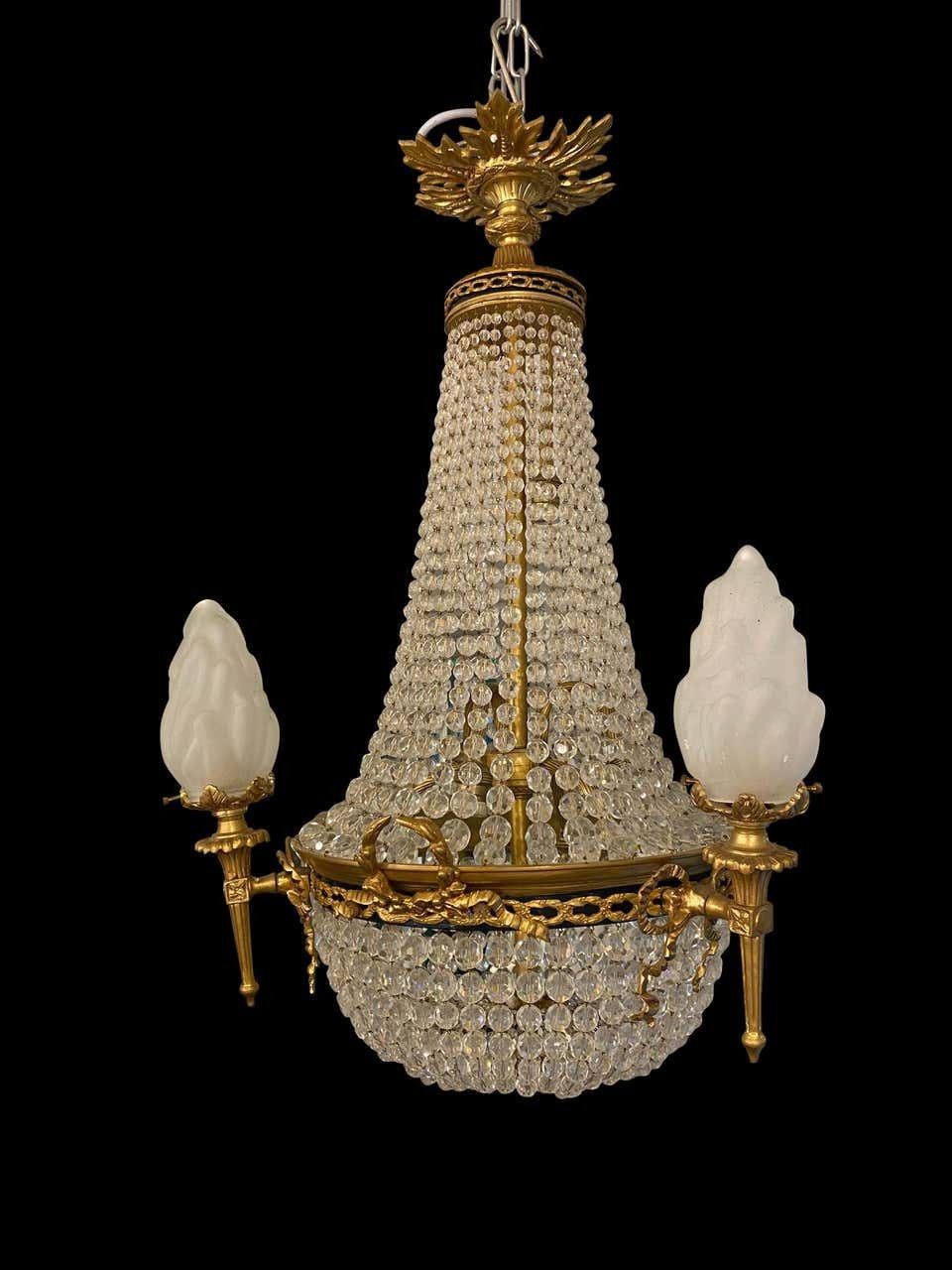 photo buy 20th Century Ormolu And Glass Tent And Bag Chandelier