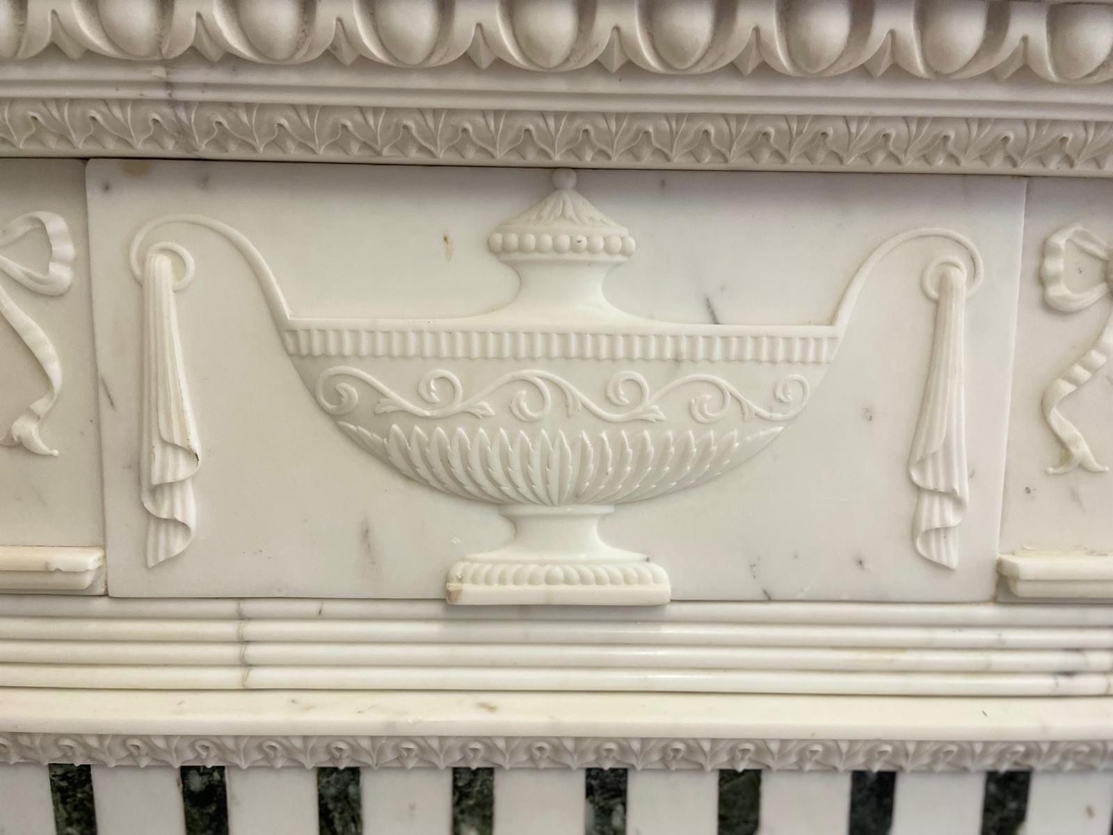 photo for sale A 19th Century Carrara And Verde Antico Marble Chimneypiece In The George III St
