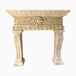 Solid Sandstone Fireplace Mantle With Floral Design – 20th Century