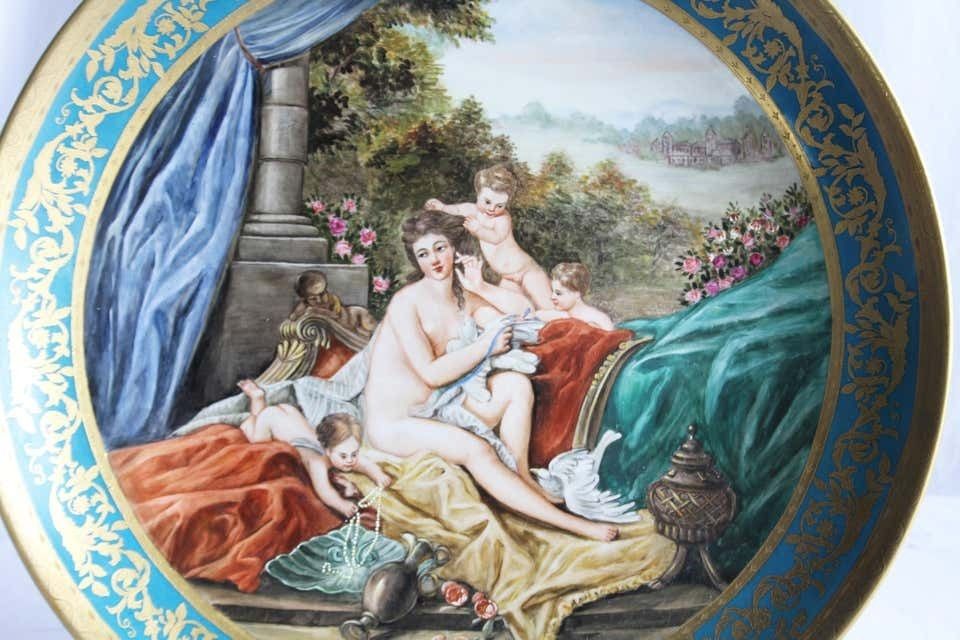 20th Century Large Vienna Charger, Porcelain Wall Plaque With Gilt Borders photo furniture