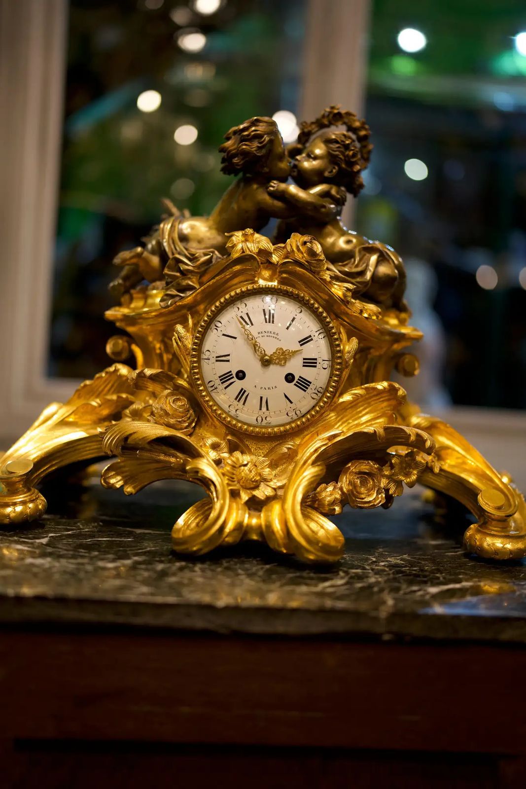 Louis XV Style 19th Century French Figural Gilt Bronze Mantel Clock photo furniture