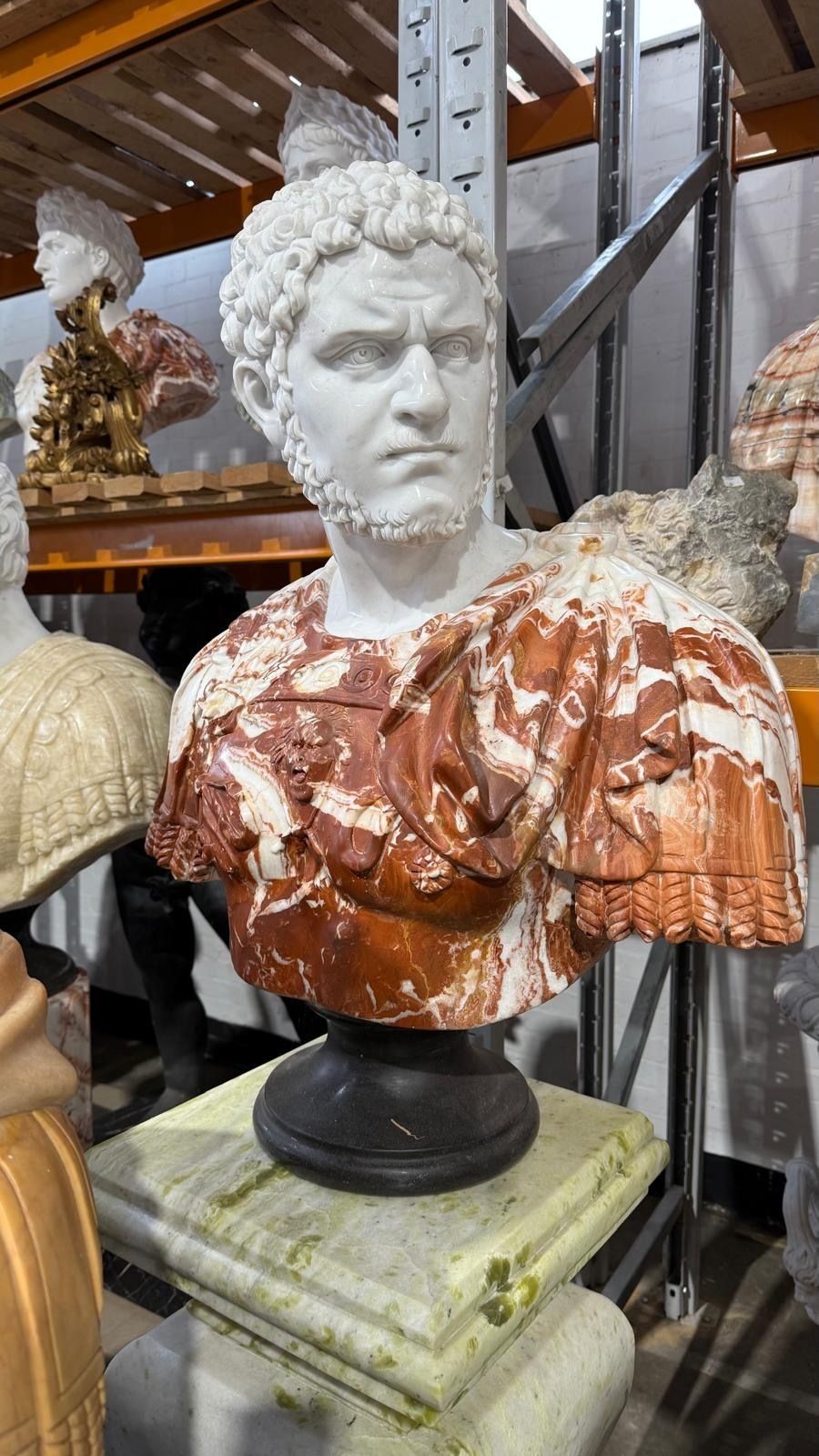 Two Tone 20th Century Hadrian Roman Emperor Marble Bust Sculpture photo furniture