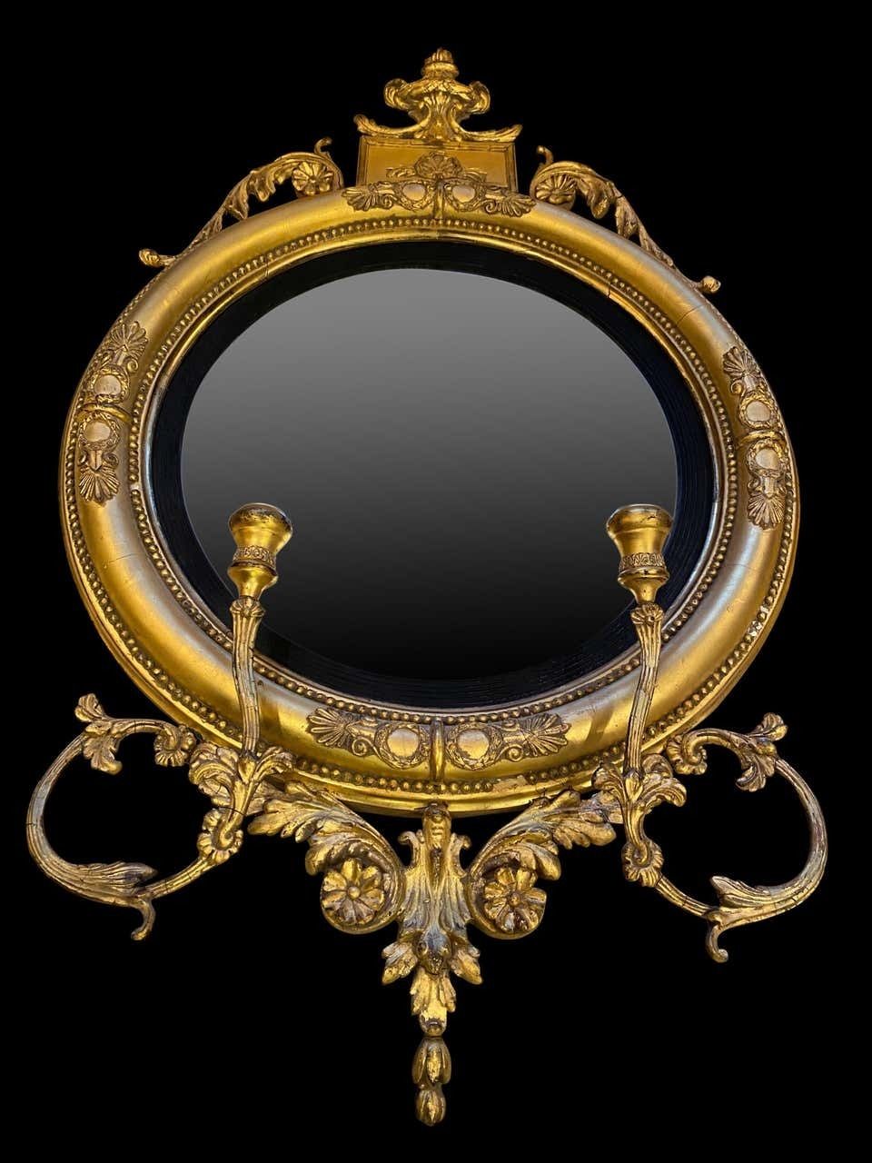 photo furniture Fine Pair Of Regency Convex Mirrors, English, Circa 1820