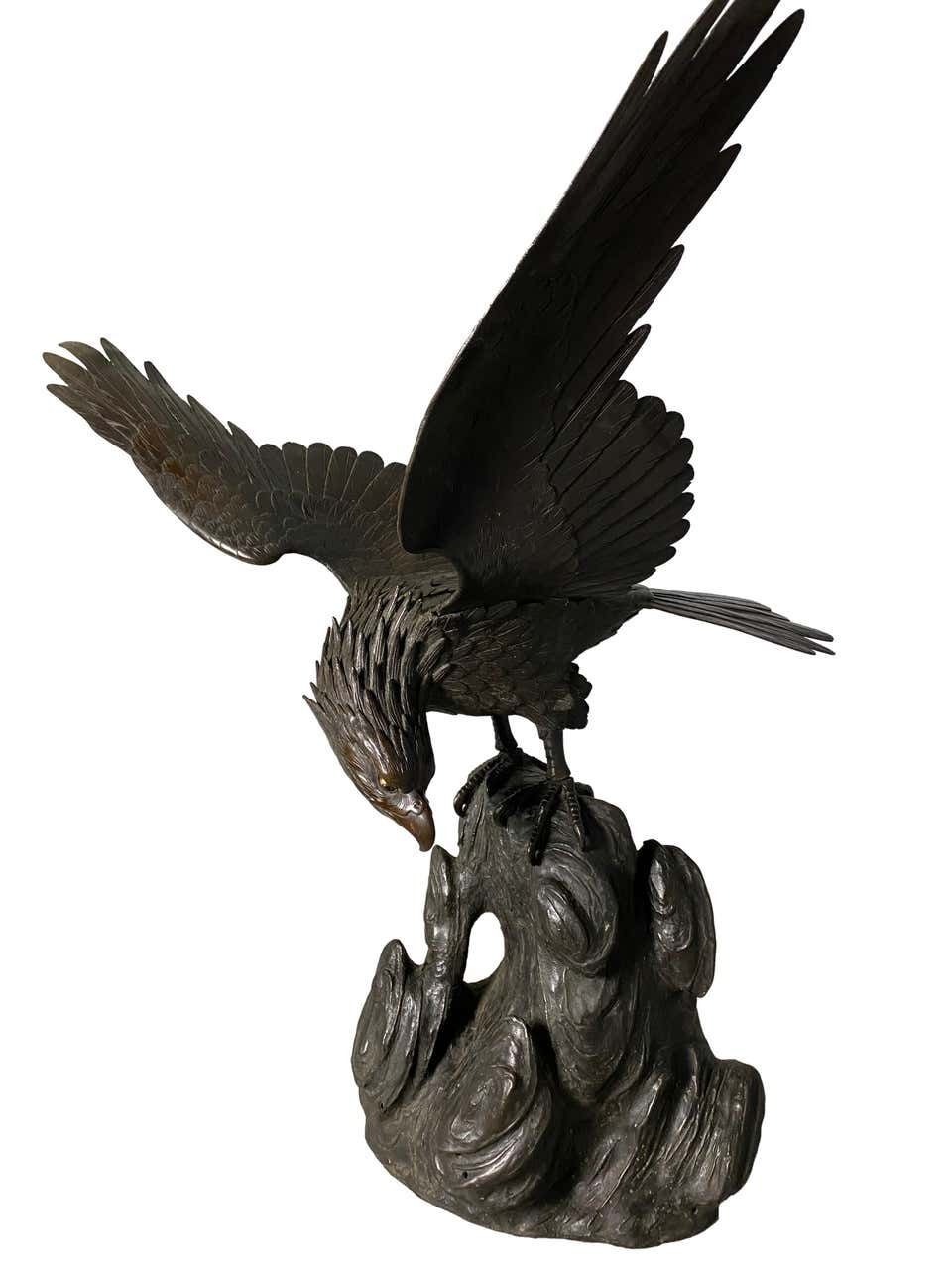 Antique Japanese Bronze Eagle From The Meiji Period, 19th Century photo 8400.0
