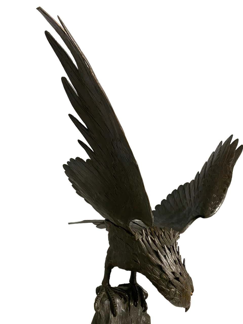 photo for sale Antique Japanese Bronze Eagle From The Meiji Period, 19th Century
