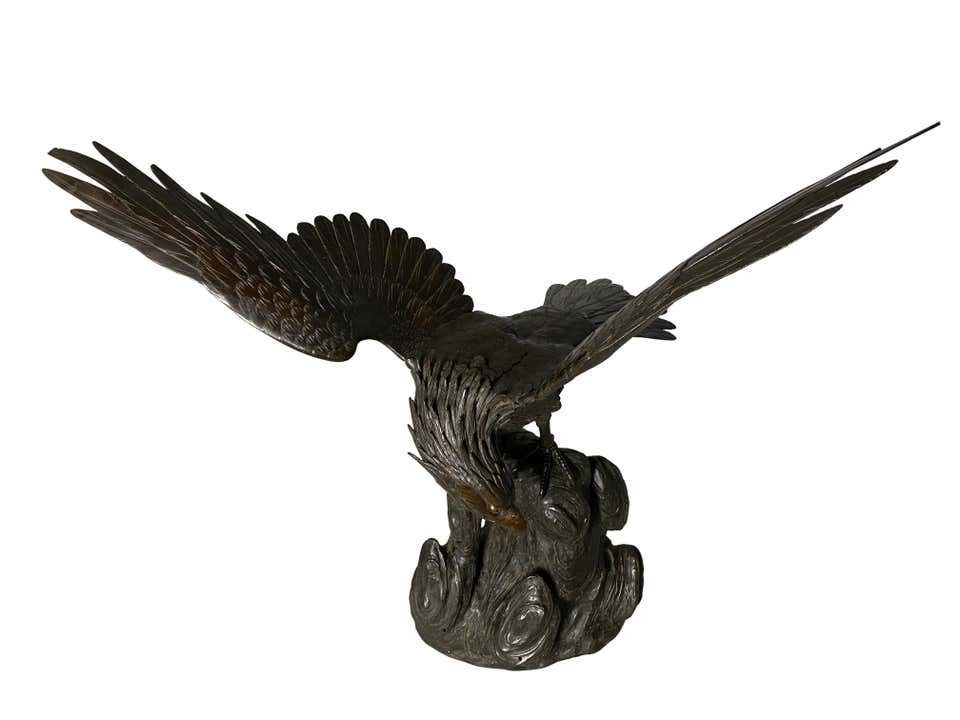 Art Antique Japanese Bronze Eagle From The Meiji Period, 19th Century photo