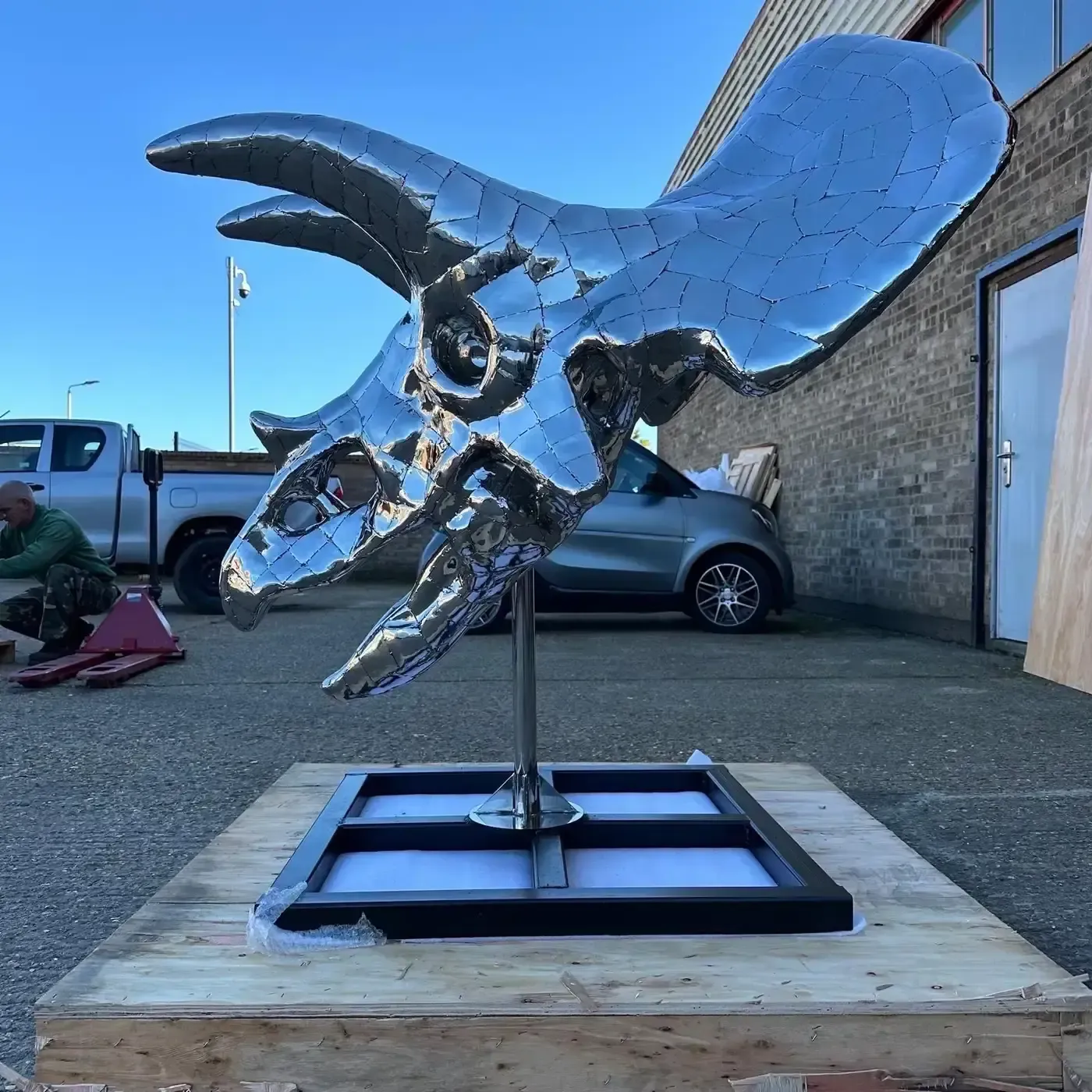 photo for sale Stainless Steel Triceratops Sculpture, 21st Century