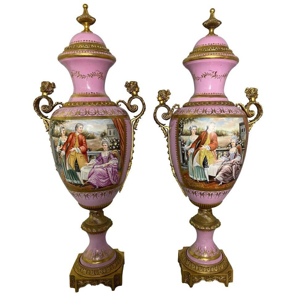 Pair Of French Sèvres Marked Monumental Pink, 20th Century