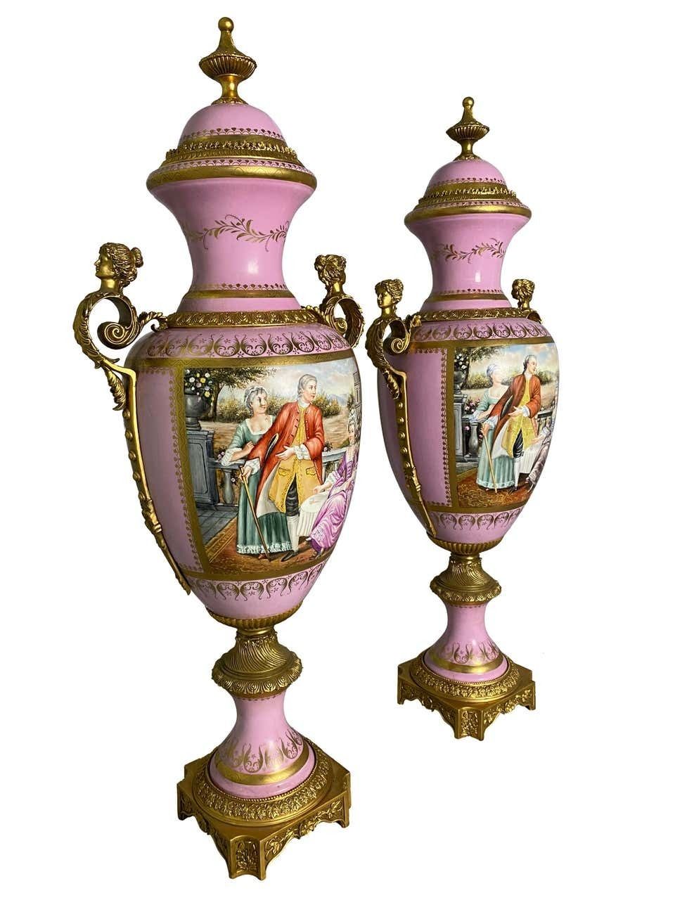Pair Of French Sèvres Marked Monumental Pink, 20th Century photo Home Decor