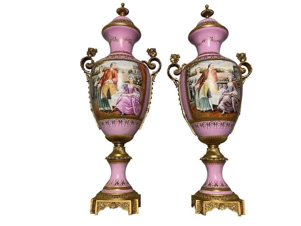 photo for sale Pair Of French Sèvres Marked Monumental Pink, 20th Century