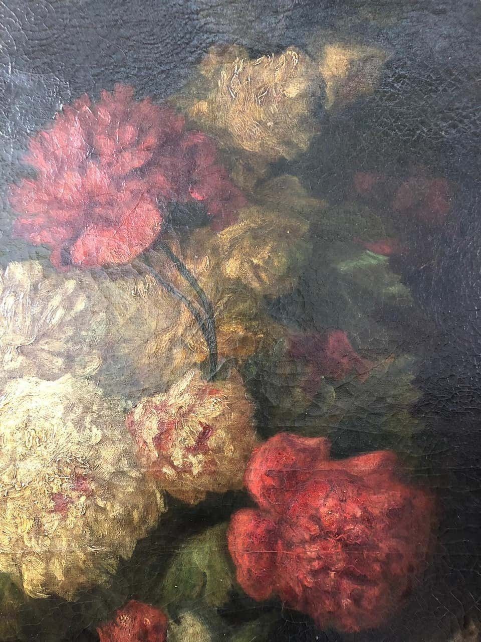 Bouquet Of Carnations And Fruit Still Life, 19th Century photo Art