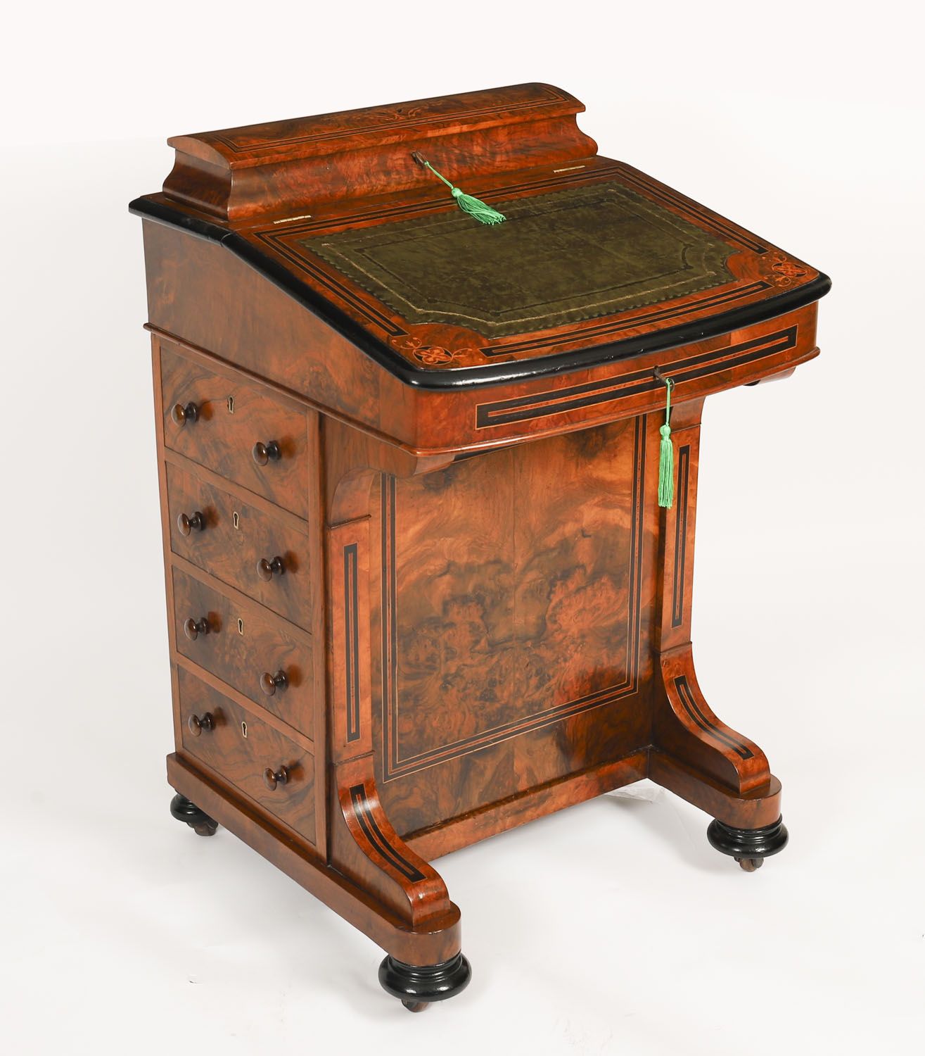 Victorian Burr Walnut & Inlaid Davenport Desk 19th C