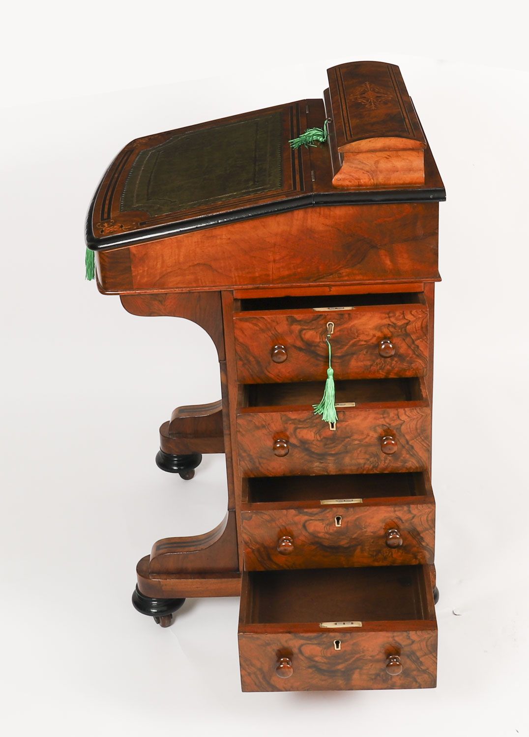 photo for sale Victorian Burr Walnut & Inlaid Davenport Desk 19th C