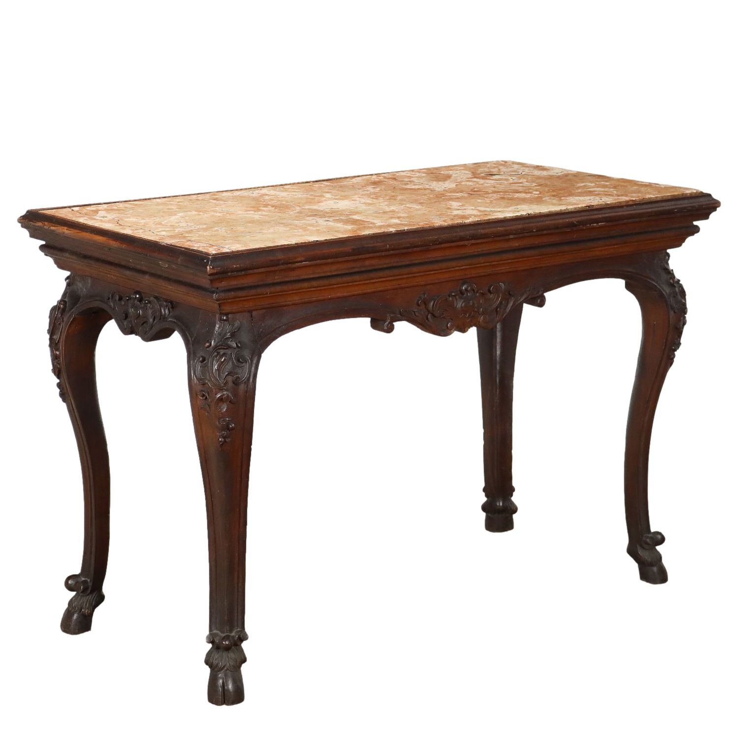Baroque Table Walnut Marble Top Italy XVIII Century
