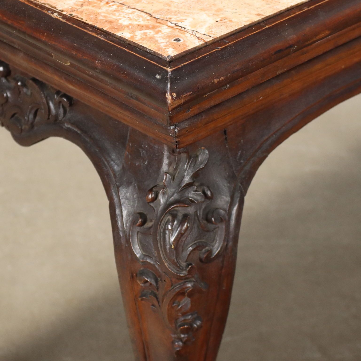 Baroque Table Walnut Marble Top Italy XVIII Century photo 3190.0