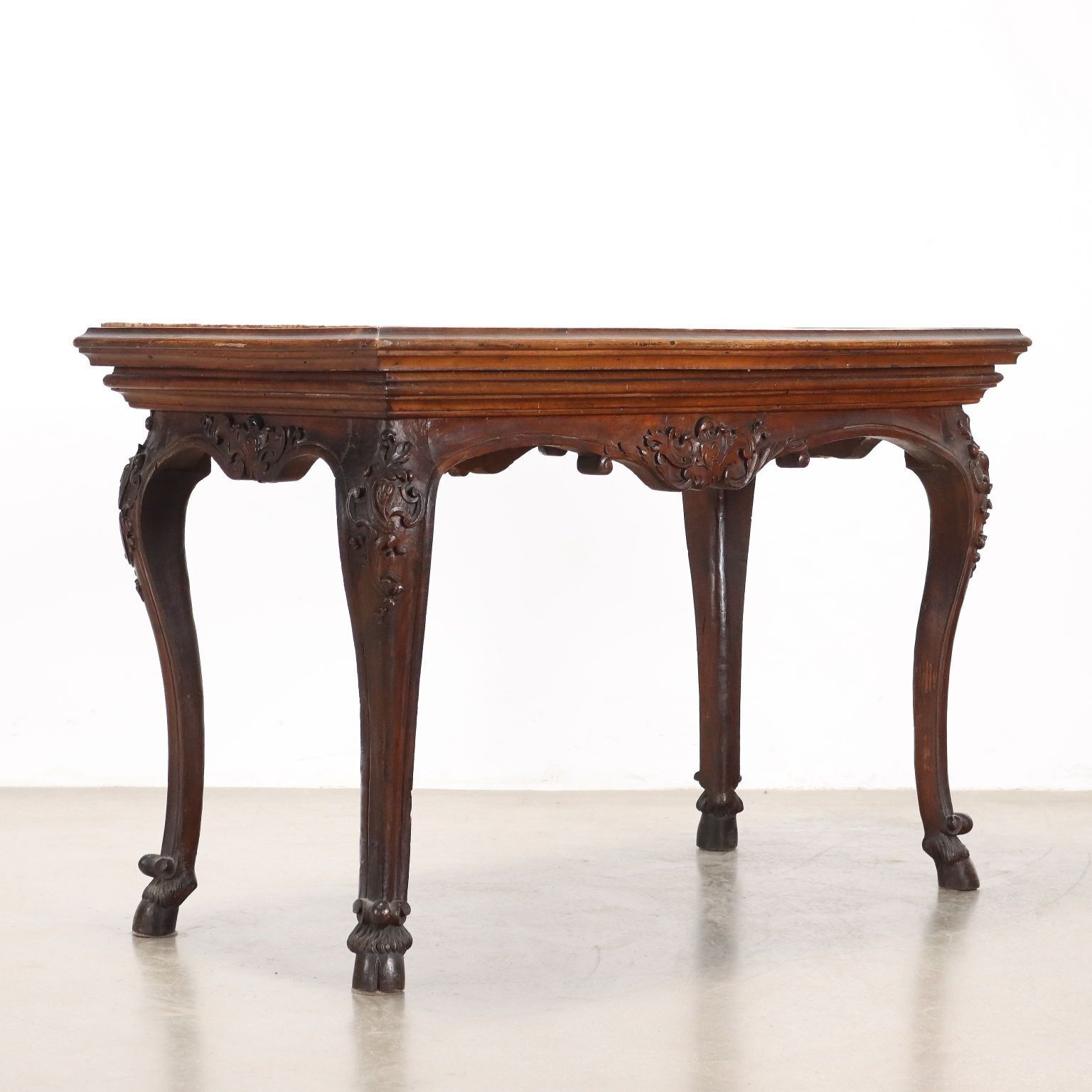 Baroque Table Walnut Marble Top Italy XVIII Century photo vintage