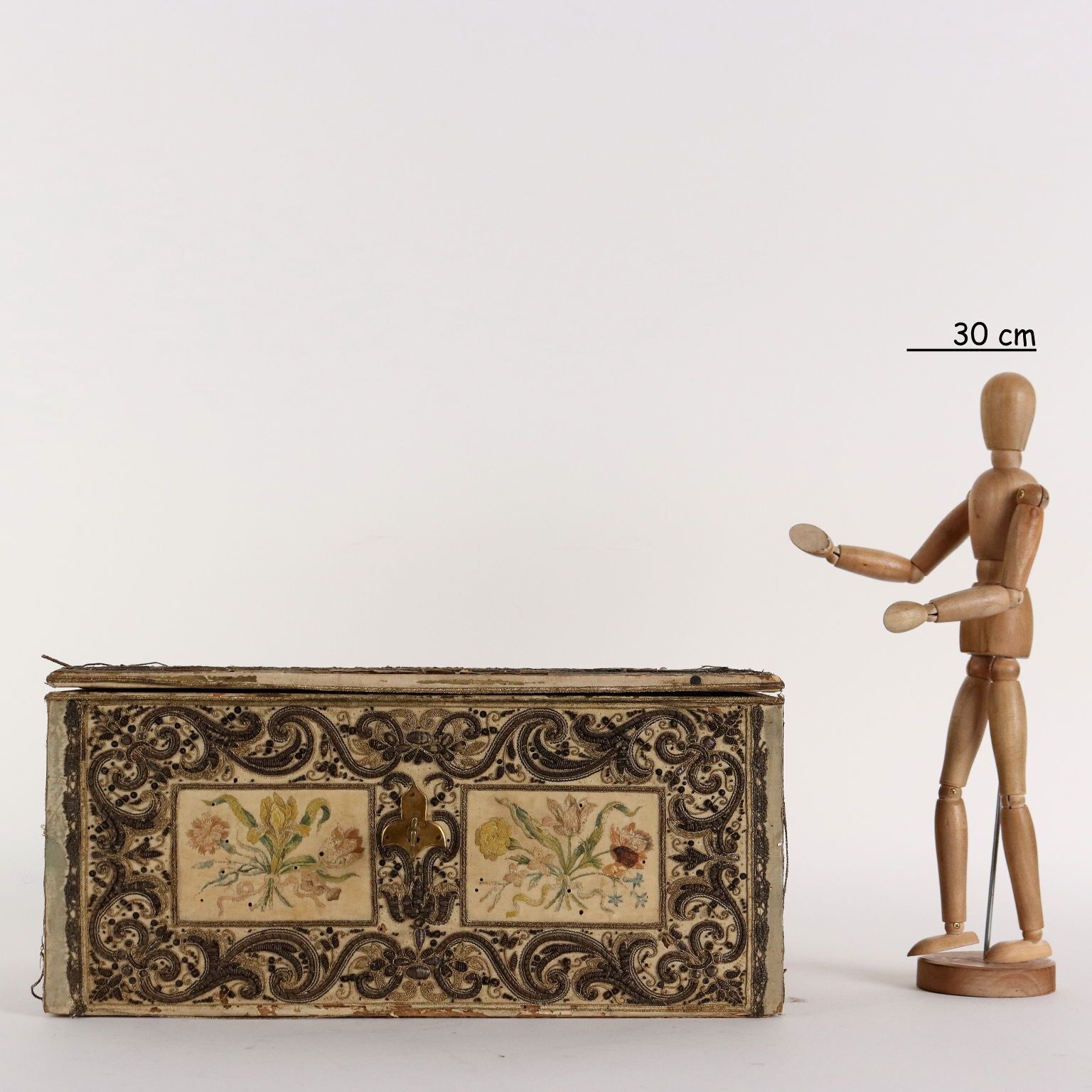 Antique Casket Wood Fabric Beads Europe XIX Century photo furniture