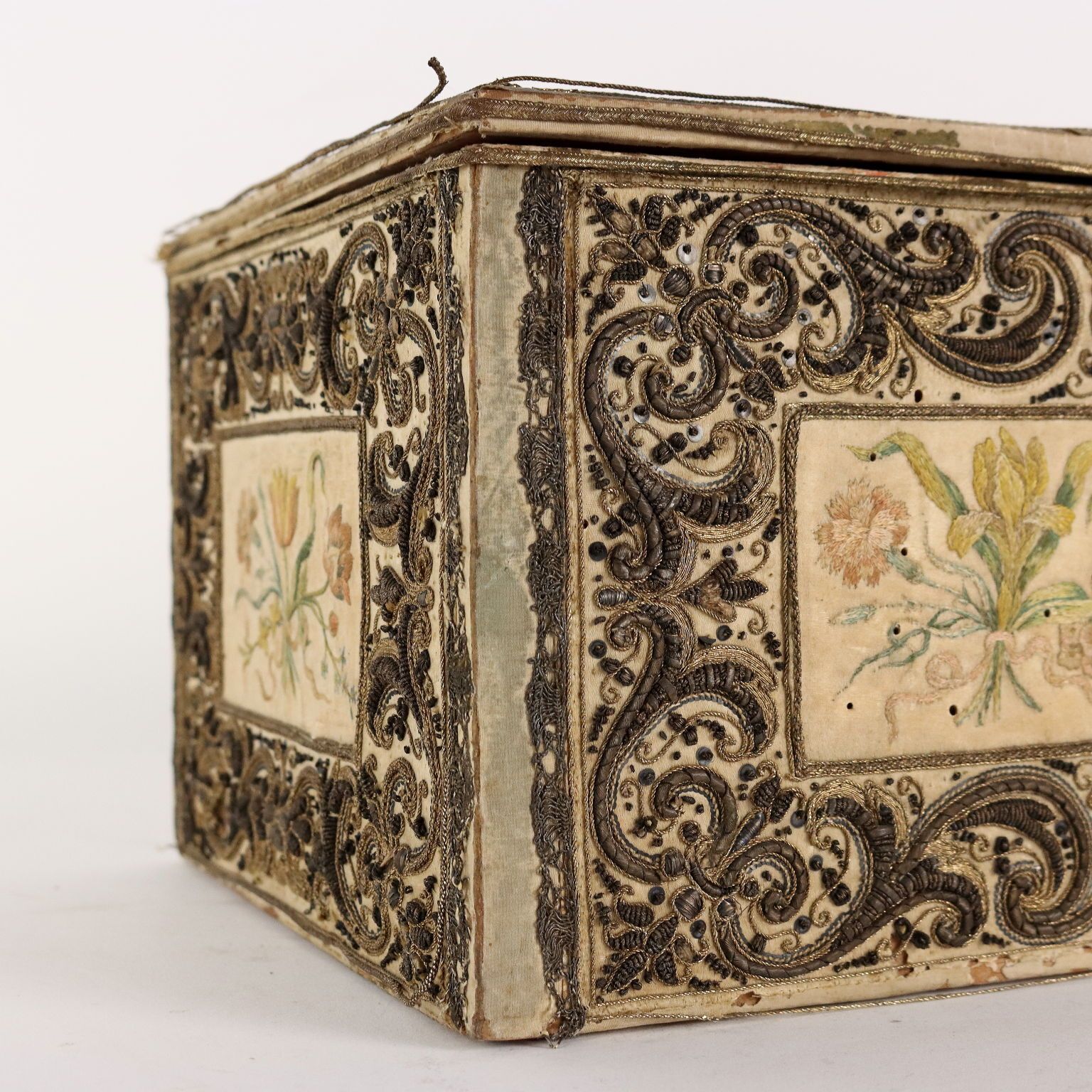 Antique Casket Wood Fabric Beads Europe XIX Century photo buy