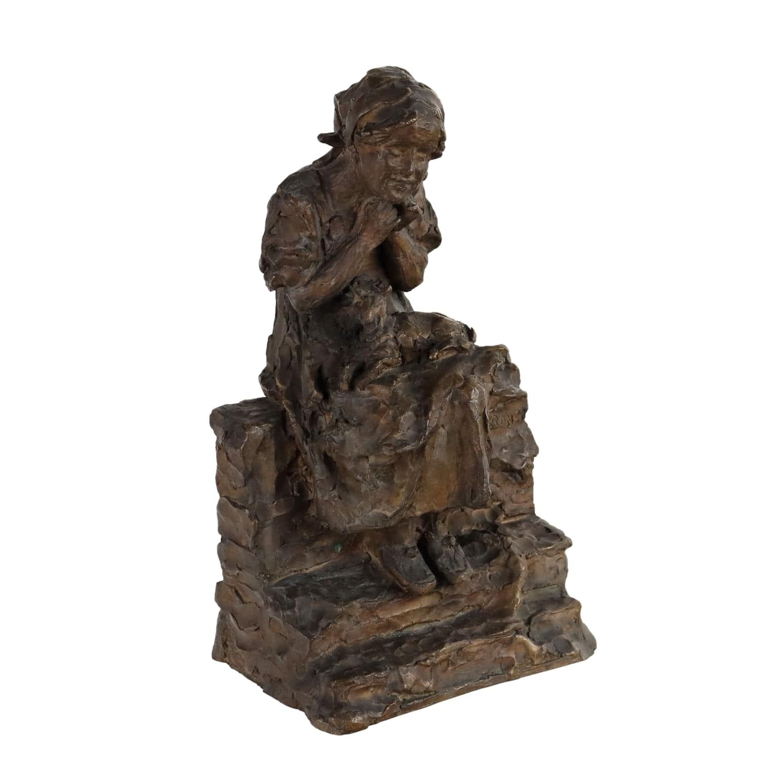Antique Bronze Sculpture Young Peasant Giulio Branca XIX Century