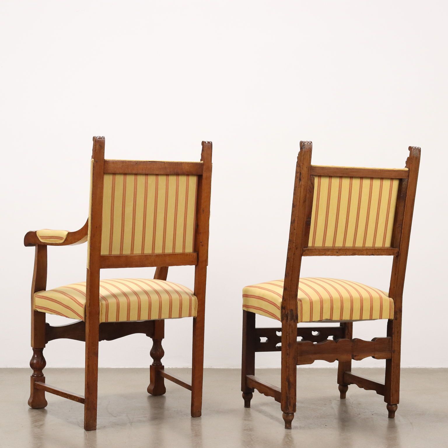 photo for sale Antique Baroque Armchairs Walnut Fabric Italy XVII XVIII Century