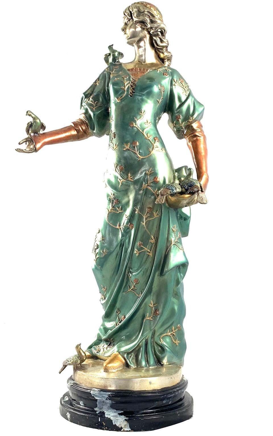 20th Century French Cold Painted Bronze Figure Of A Lady In Robes On Marble Base photo for sale