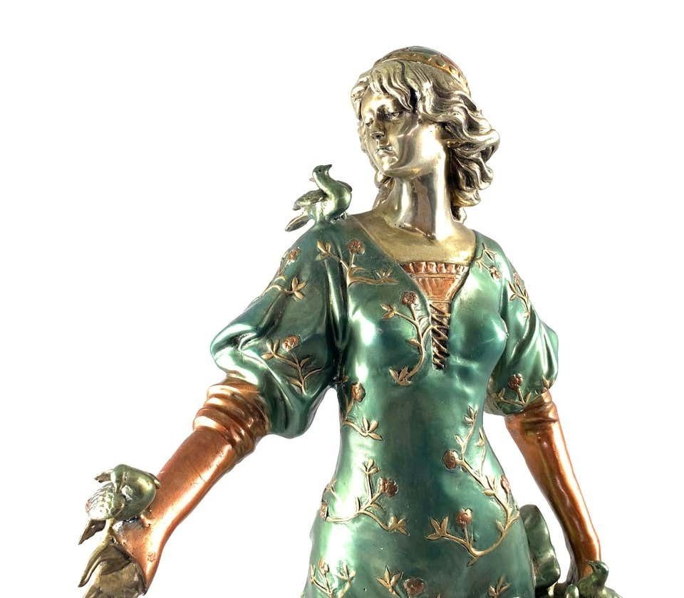 20th Century French Cold Painted Bronze Figure Of A Lady In Robes On Marble Base photo Home Decor