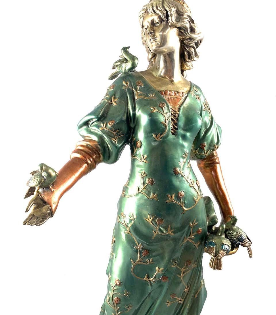 20th Century French Cold Painted Bronze Figure Of A Lady In Robes On Marble Base photo 1800.0