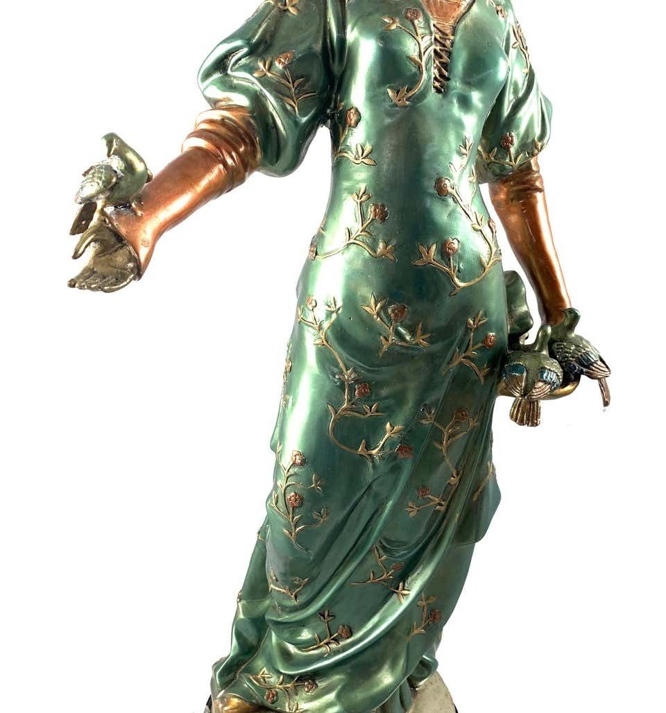 20th Century French Cold Painted Bronze Figure Of A Lady In Robes On Marble Base photo buy