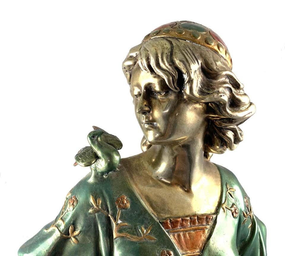 photo vinterior 20th Century French Cold Painted Bronze Figure Of A Lady In Robes On Marble Base