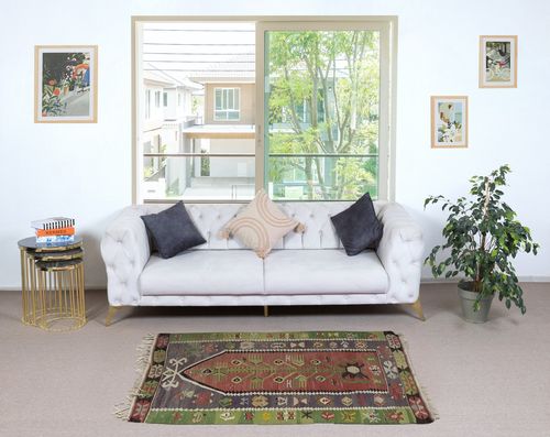 3.4x5.3 Ft Flat Weave Turkish Small Kilim. 100% Wool. Vintage Prayer Rug photo furniture
