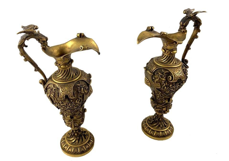 Home Decor 19th Century Pair Of Italian Renaissance Revival Cast Gilt Bronze Ewers photo