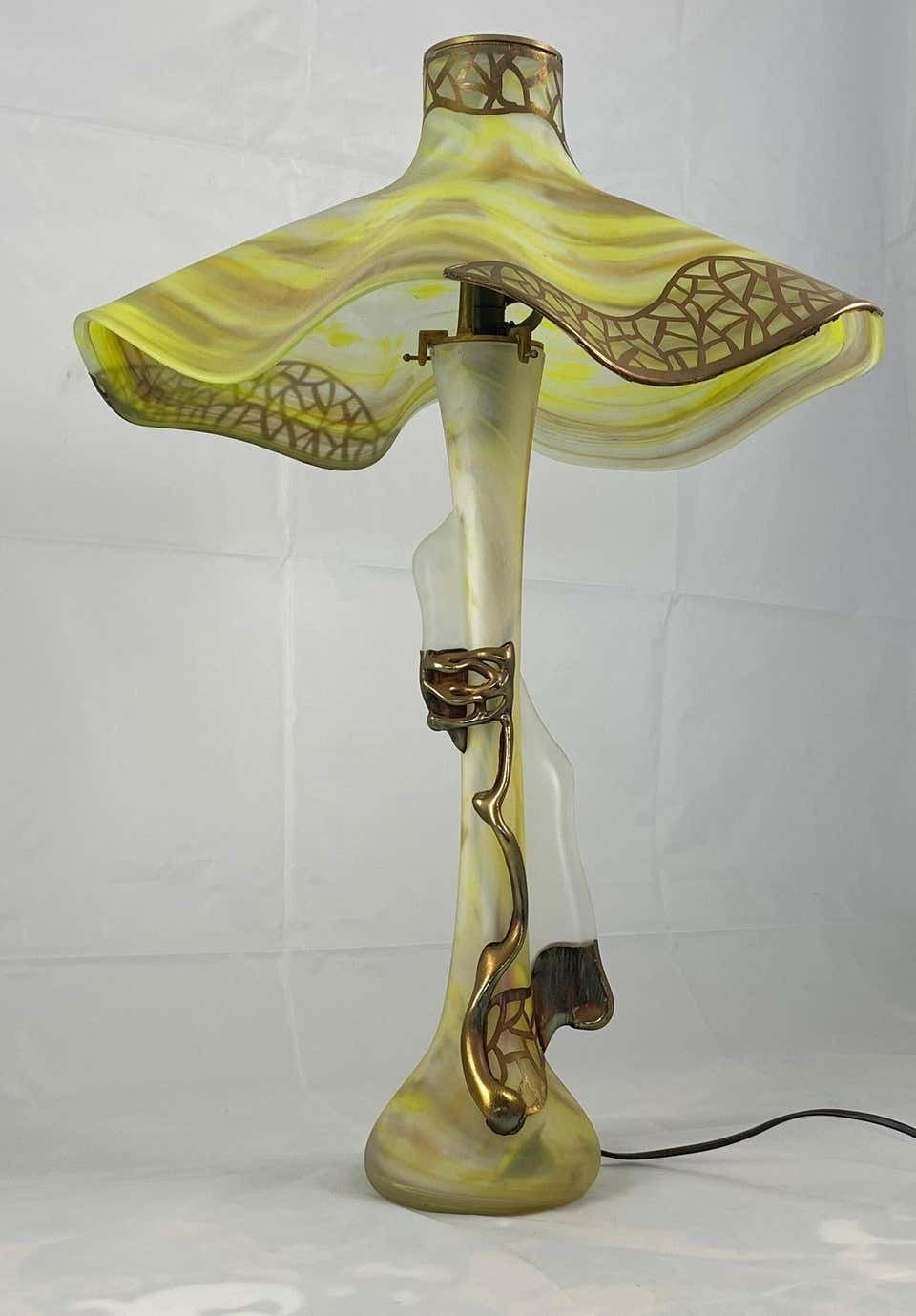 20th Century Unusual Art Glass Table Lamp In Art Nouveau Style photo furniture