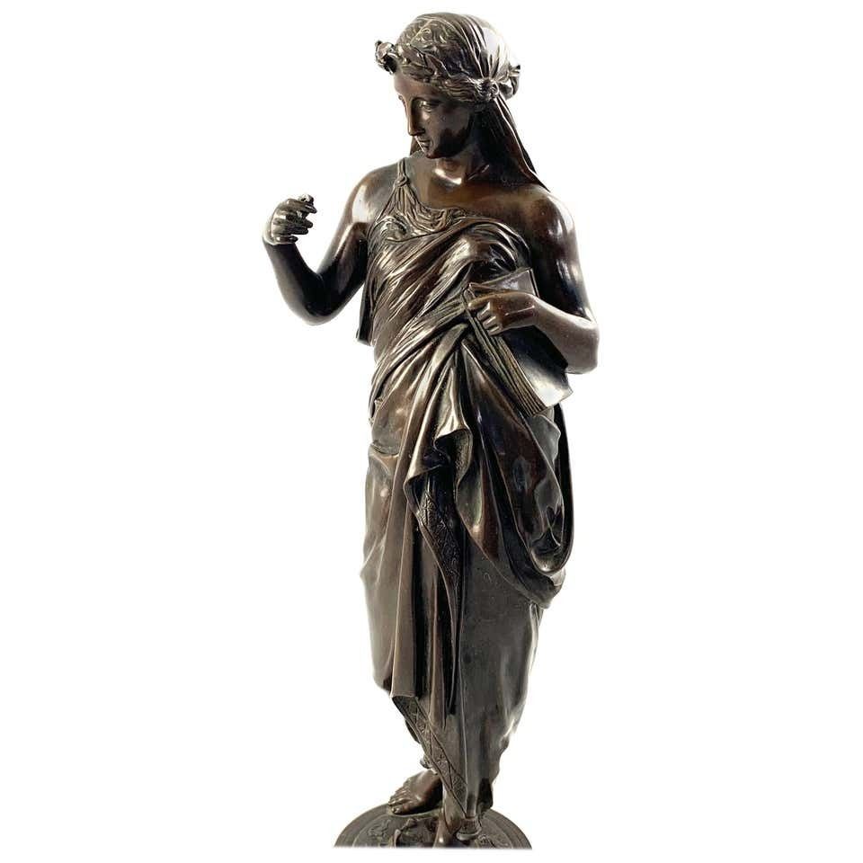 19th Century Bronze Of A Women Draped In Robes On A Circular Zodiac Base