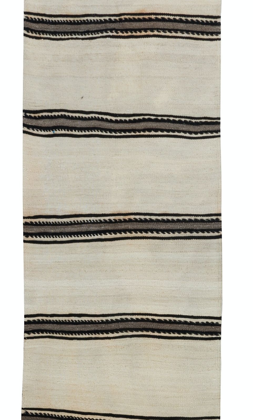 2.2x17.6 Ft Handmade Cream Narrow & Long Runner Kilim With Black & Gray Stripes photo 658.0