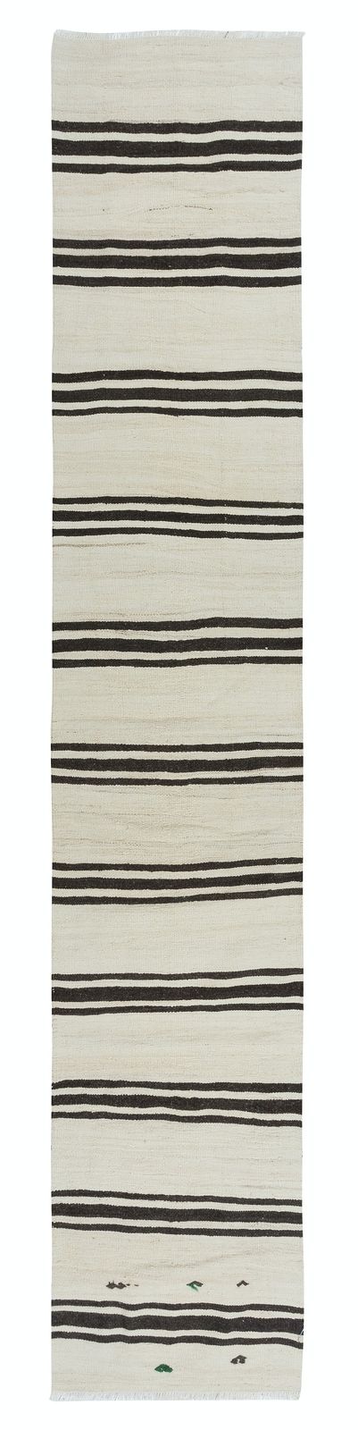 2x10 Ft Vintage Anatolian Narrow Kilim Runner In Cream With Dark Brown Stripes