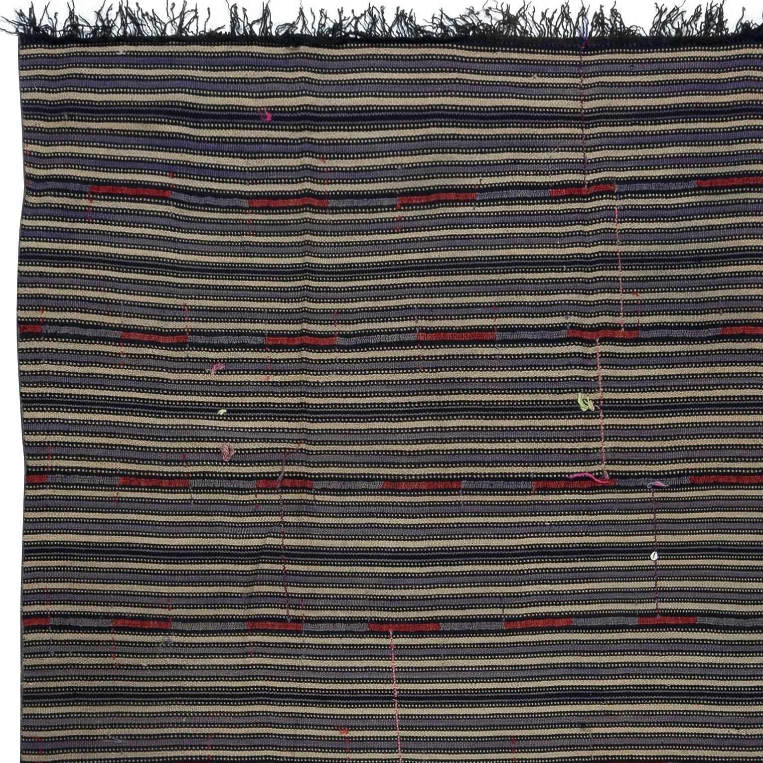 7.2x7.8 Ft Unique Hand Woven Striped Kilim, Vintage Flat Weave Anatolian Rug photo Textiles
