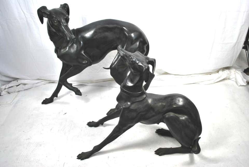 Large Pair Of 1960s Bronze Greyhounds In Dominance Stance photo furniture