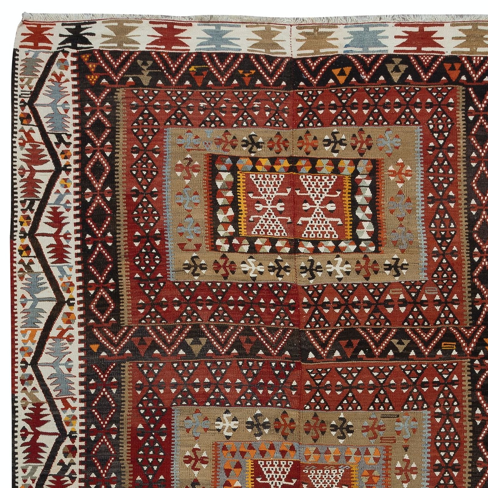5.6x11 Ft Vintage Handmade Turkish Kilim 'Flat Weave' With Geometric Patterns photo Textiles