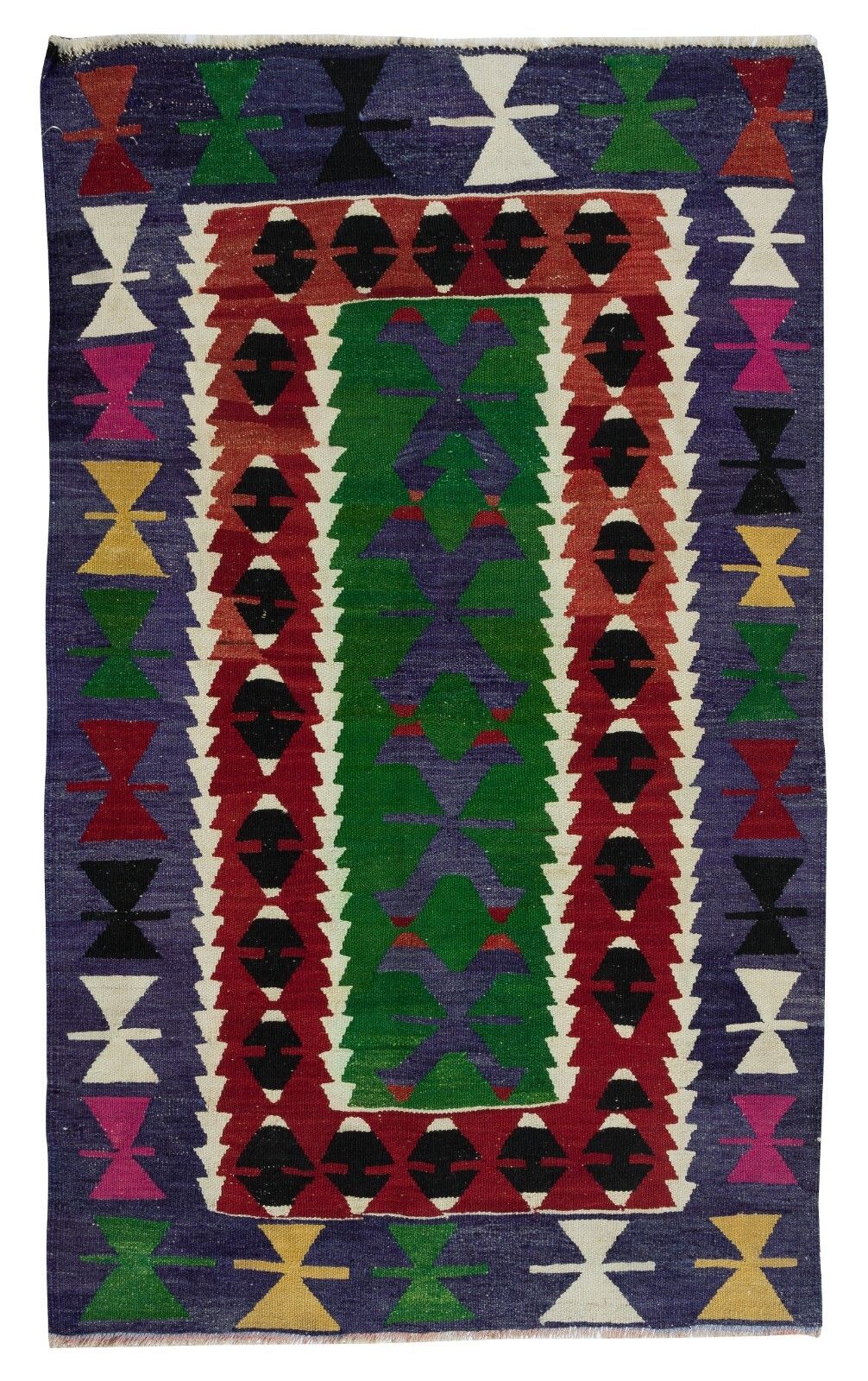2.9x4.8 Ft Vintage Hand Woven Geometric Turkish Kilim 'Flat Weave', 100% Wool