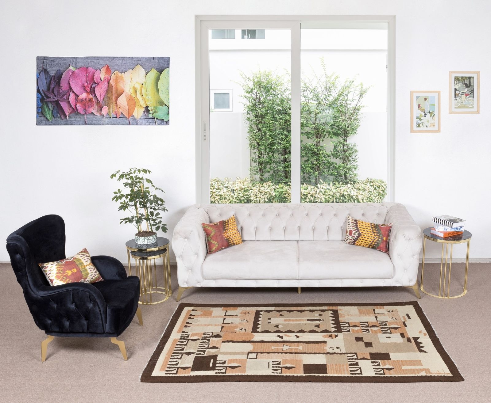 4x6.5 Ft Vintage American Indian Navajo Tribal Kilim Rug, Geometric 1970s Carpet photo furniture