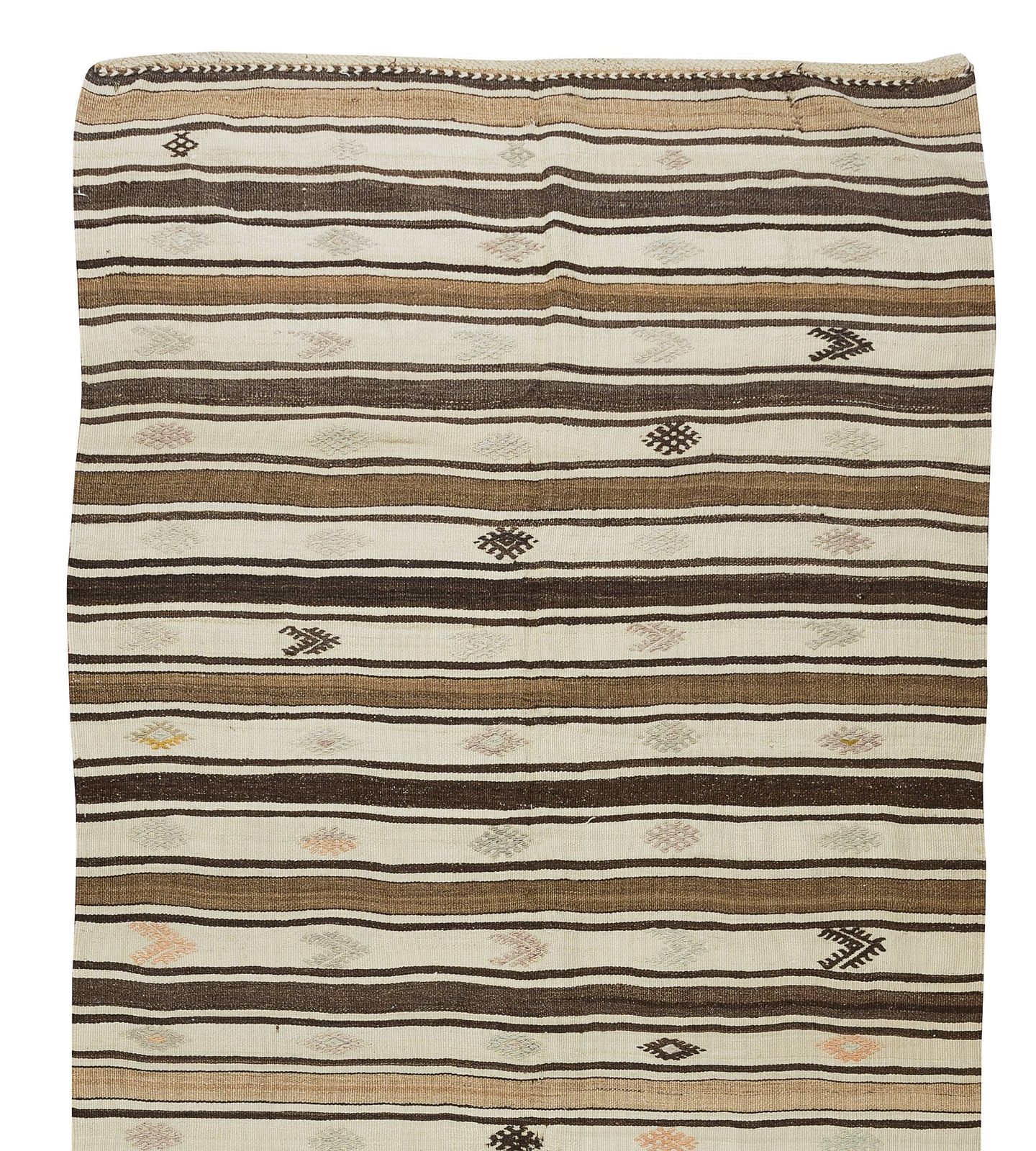 4.8x11.5 Ft Vintage Striped Hand Woven Turkish Wool Kilim Runner, Flat Weave Rug photo Textiles