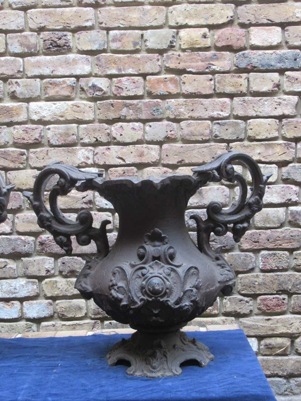 Pair Of Early 20th Century Decorative Cast Iron Urns photo 3220.0