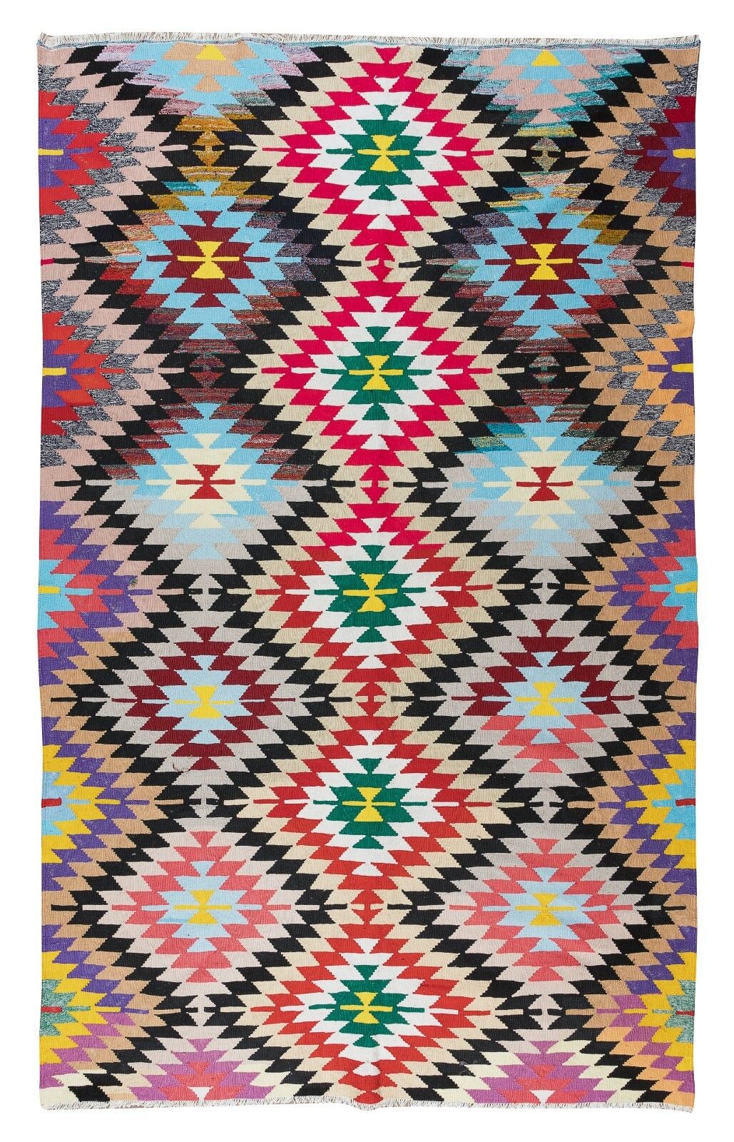 6.2x9.8 Ft Dazzling Handmade Turkish Wool Kilim, One Of A Kind Flat Weave Rug