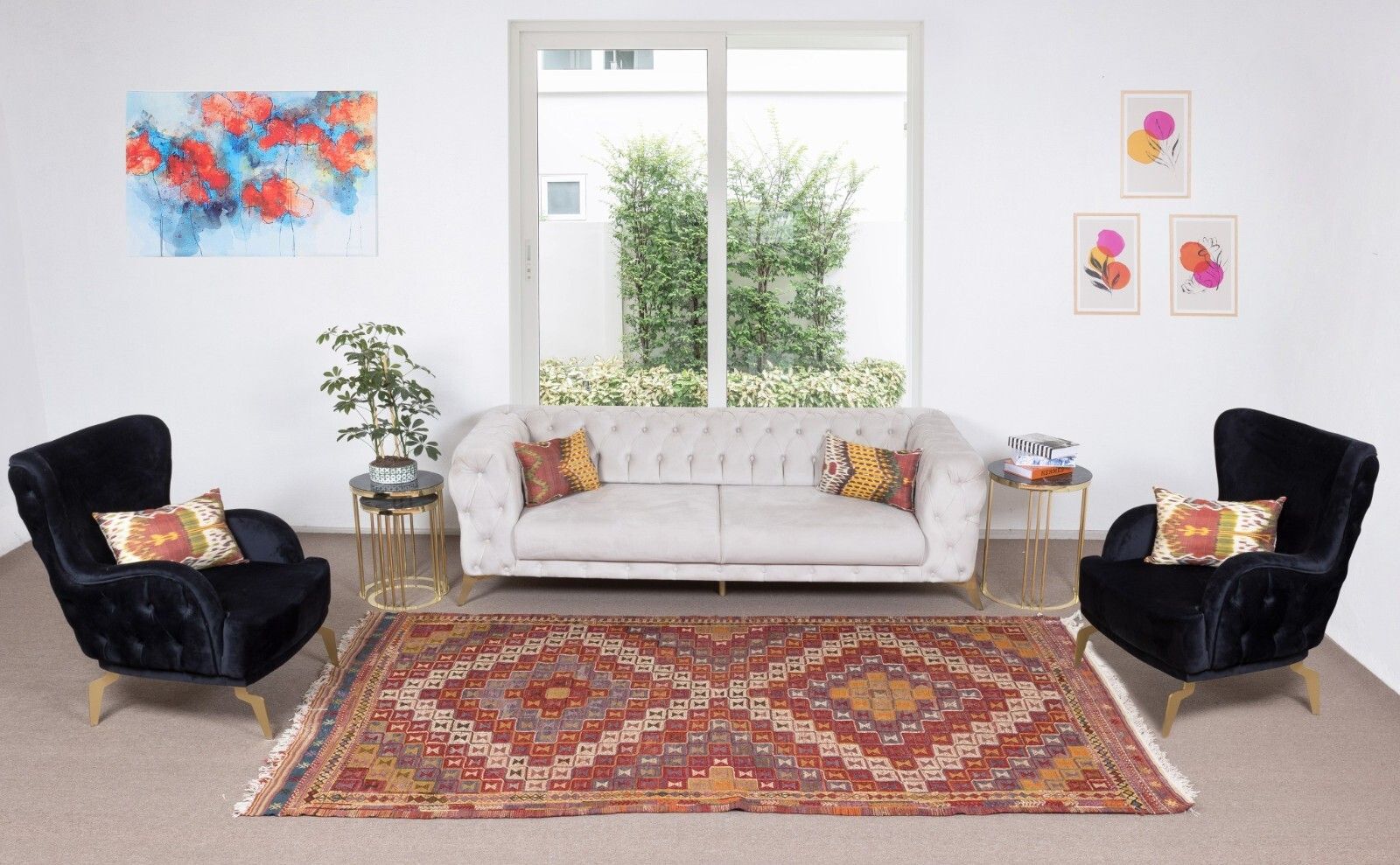 5.3x9.8 Ft One Of A Kind Geometric Vintage Turkish Jijim Kilim Rug Made Of Wool photo furniture