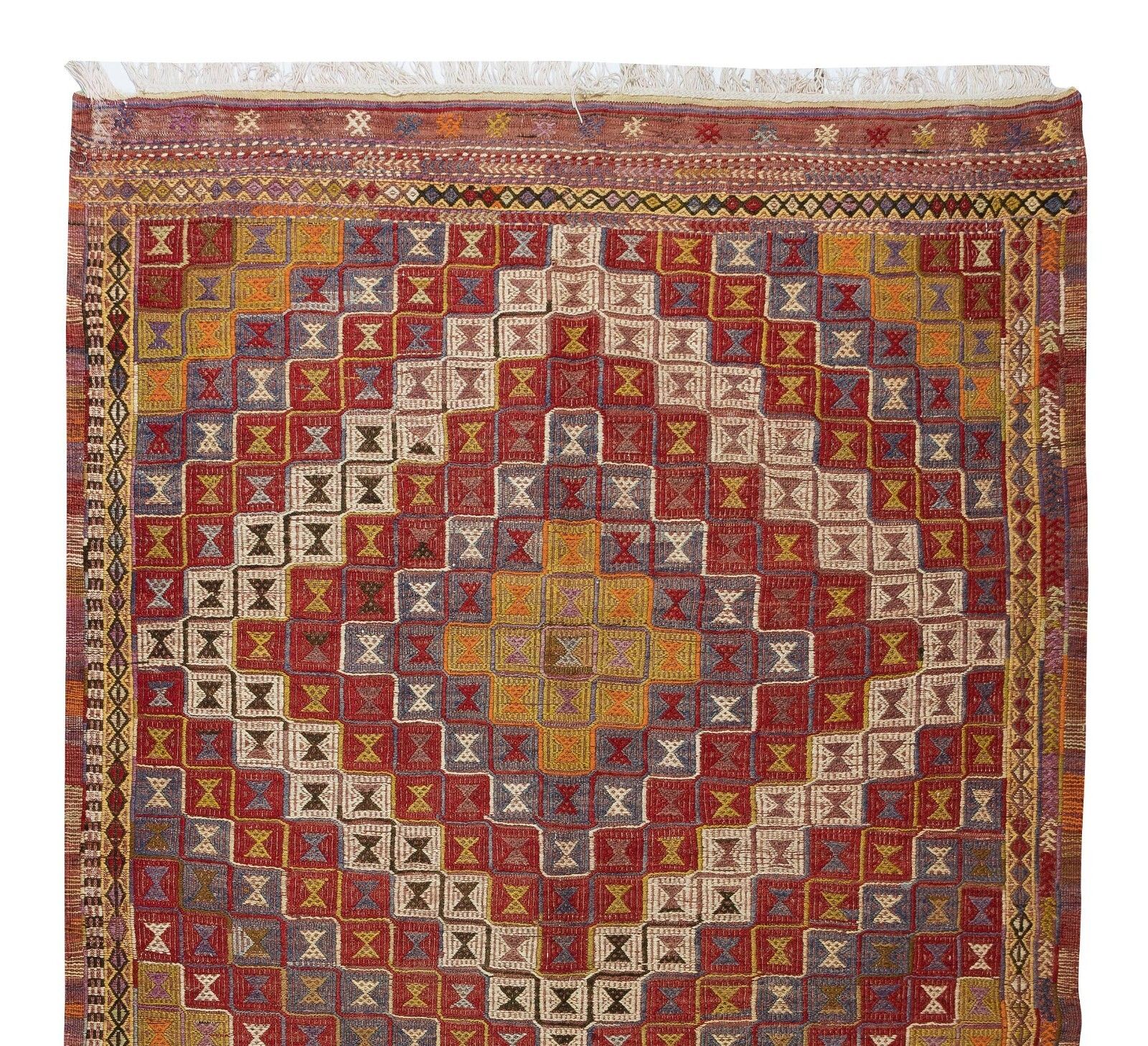 5.3x9.8 Ft One Of A Kind Geometric Vintage Turkish Jijim Kilim Rug Made Of Wool photo Textiles