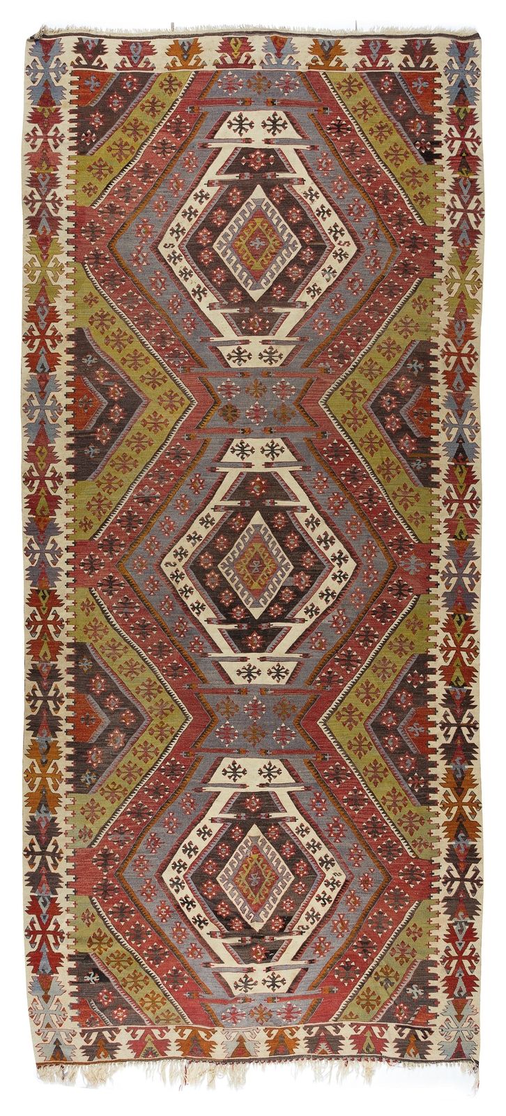 5.9x13 Ft Geometric Handmade Turkish Wool Kilim Runner, Flatweave Floor Covering